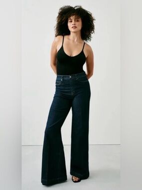 SPANX Dark Indigo Wide PULL-ON stretch Jeans